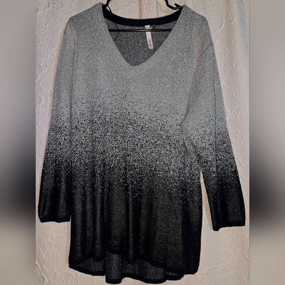 NY Collection Sweater Womens Plus Black & Gray Metallic 3/4 Sleeve Pullover 3X - Picture 3 of 7